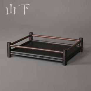 茶托盘茶器茶盘茶道置物筐展示架 竹制收纳盘茶具收纳筐茶杯架日式