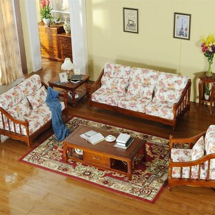 双人沙发实木布艺凉n椅欧式田园家具客厅组合实木沙发椿木架沙发