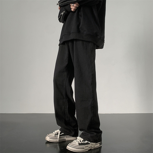 直筒拖地黑色g牛仔长裤男士韩版宽松ins潮青少年老爹裤垂坠感阔腿