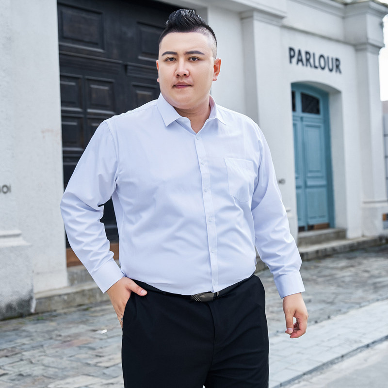 男士长袖衬衫加肥加大码男士衬衣胖子白色寸衫男青年职业商务衬衫