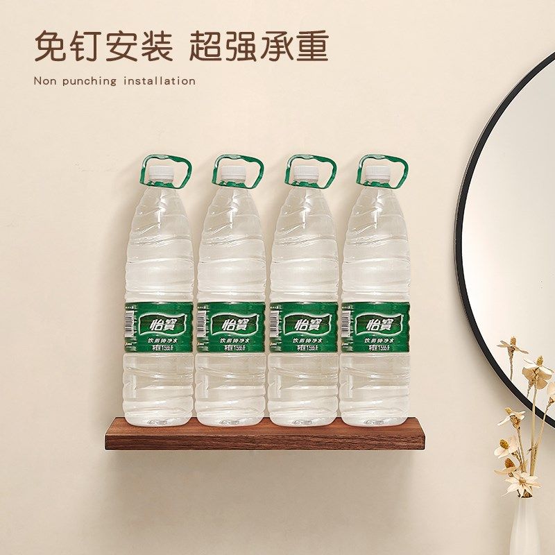 胡桃木卫生间置物架免打孔壁挂式浴室洗漱台镜前墙上一字隔板架子