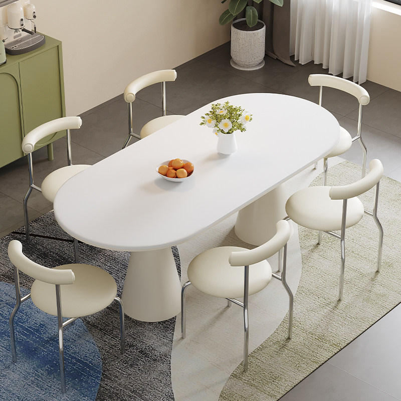 奶油风岩板餐桌椅组合现代简约小户型家用椭圆形网红圣杯吃饭桌子,住宅家具,岩板餐桌,淘宝优惠券,粉丝福利购,淘宝优惠卷