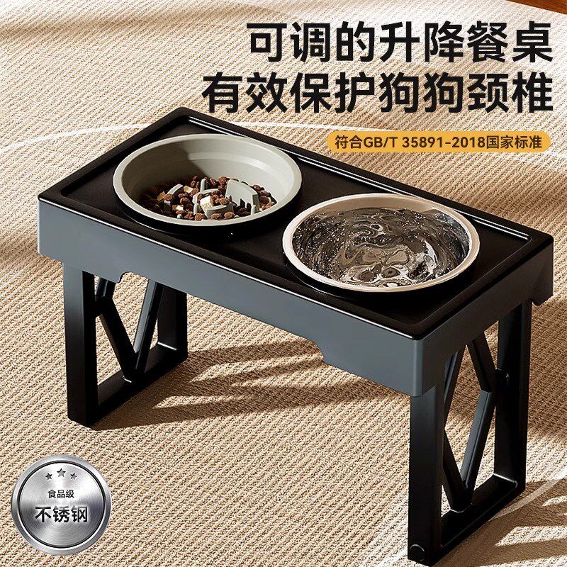 狗碗不锈钢可升降高脚防打翻双碗护颈大型犬餐桌狗盆防溢出金毛犬