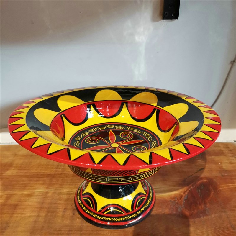 彝族漆器餐具高脚盘册第彩绘手工艺品特色高脚盆民族特色餐厅盘子