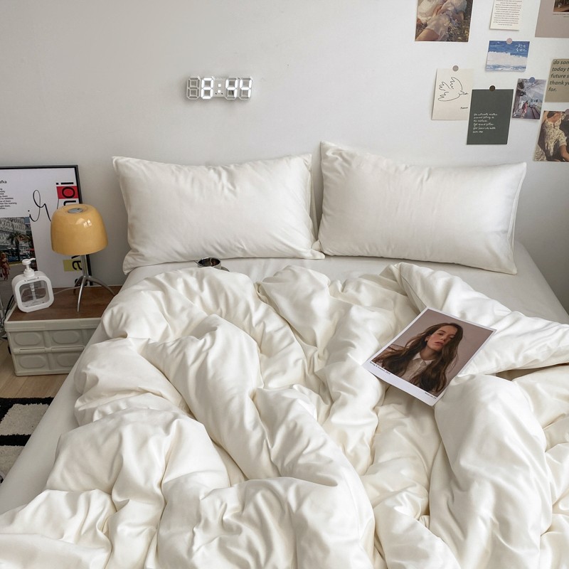民宿酒店床上四件套纯白床单被套水洗棉纯棉全棉学生宿舍三四件套