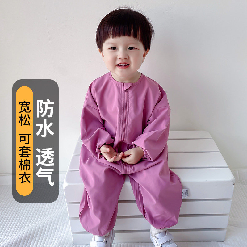 宝宝全身罩衣春秋冬吃饭防水防脏婴儿爬爬服儿童画画连体罩衣时尚