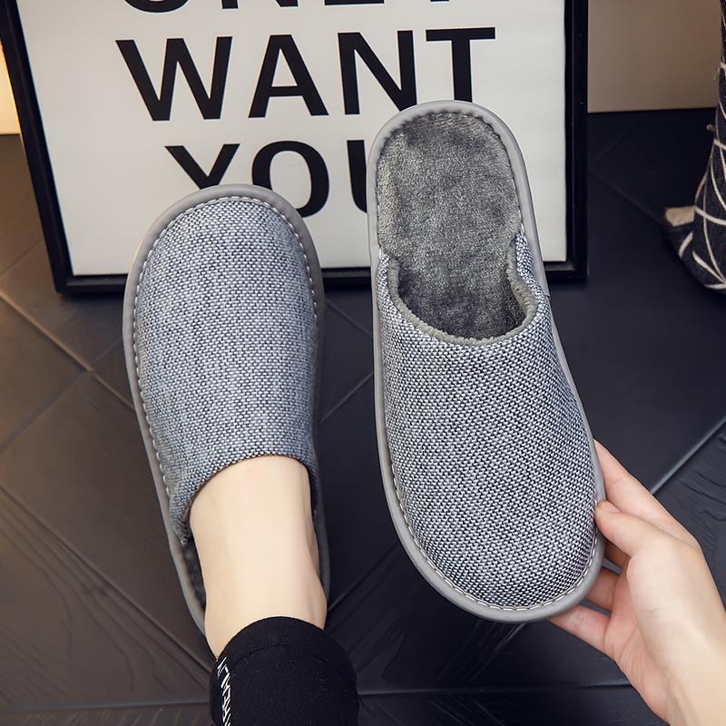 男士居家棉拖秋冬季家用布拖鞋男女室内防滑木地板静音家居0831b