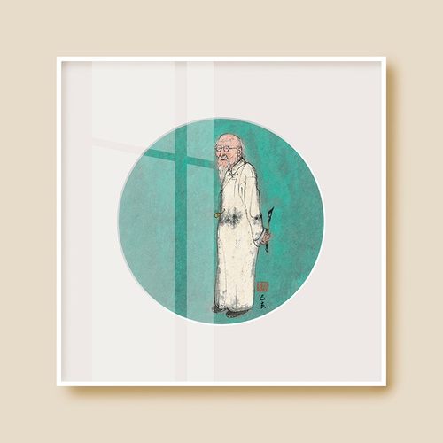 薛继业水墨高精微喷版画35*35有框客厅卧室卫生间走廊装饰画