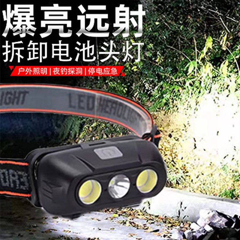 LED头灯强光充电钓鱼夜钓灯可换锂电池18650电池拆卸续航户外