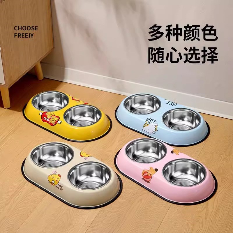 狗碗狗盆猫碗猫食盆狗狗饭盆不锈钢宠物用品防打翻双碗喝水一体