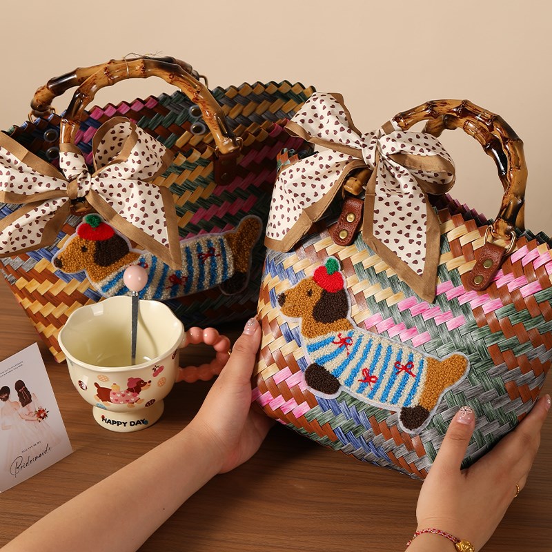 伴手礼女伴娘实用礼物结婚送姐妹团腊肠狗编织篮手提包礼盒