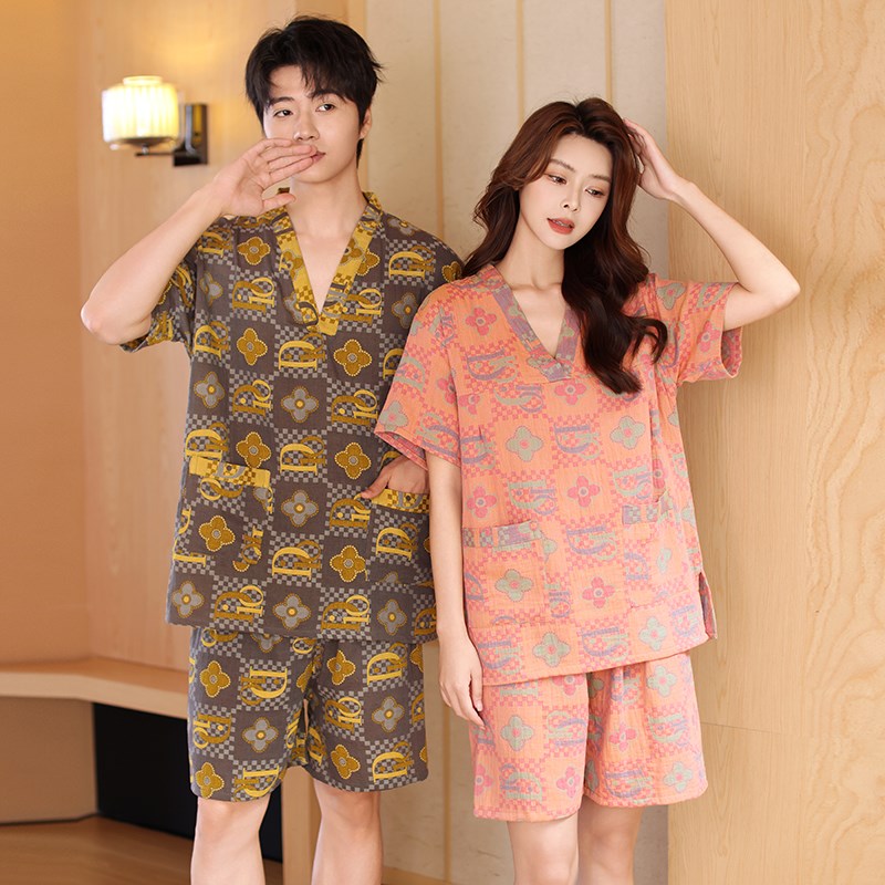 羋竹 双层纱汗蒸服女情侣款家居男款温泉洗浴美容桑拿服睡衣