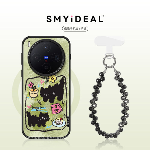SMYIDEAL思茉伊适用vivox300手机壳x300pro磁吸新款200promimi黑色小猫ultra不会撞壳oppofindx9少女风findx8