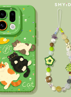 适用oppofindx9手机壳findx9pro新款x8春天x9pro外壳findx8绿色x7全包x6防摔x5高级x8s草原猫咪x8ultra保护套