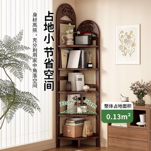转角置物架家用墙角收纳柜客厅复古非实木三角柜靠墙高级感储物架