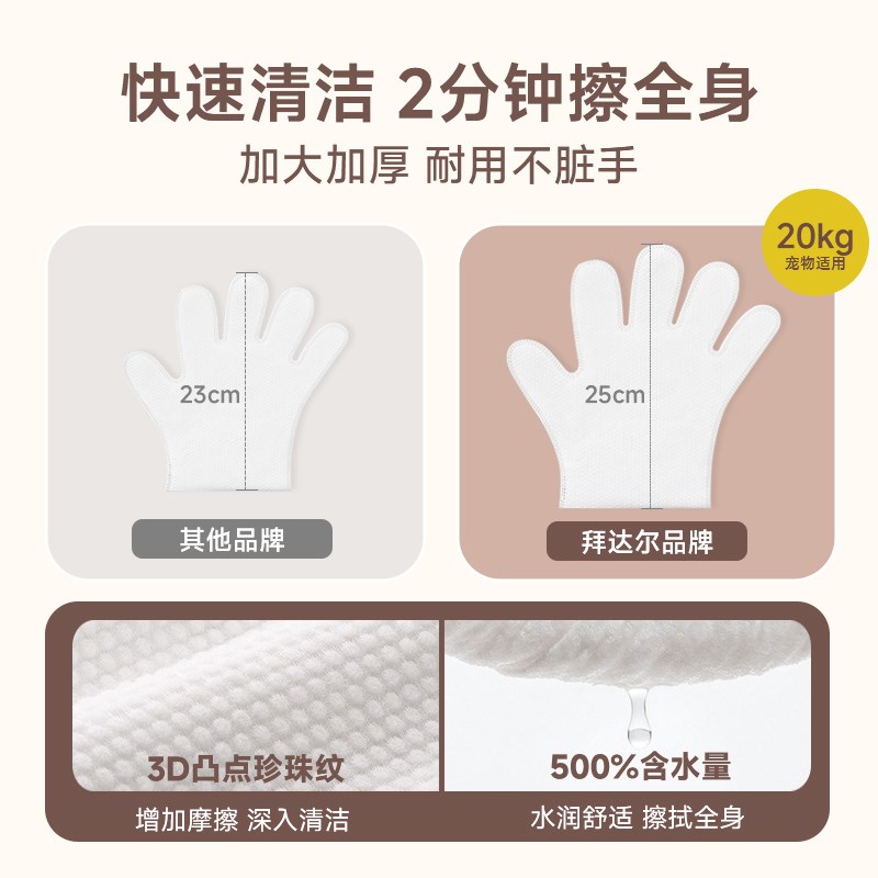 拜达尔宠物免洗手套猫咪狗狗洗澡干洗神器清洁用品除臭湿纸巾
