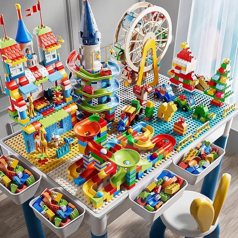 儿童大颗粒多功能积木桌子拼装益智力玩具桌宝宝拼图男孩生日礼物