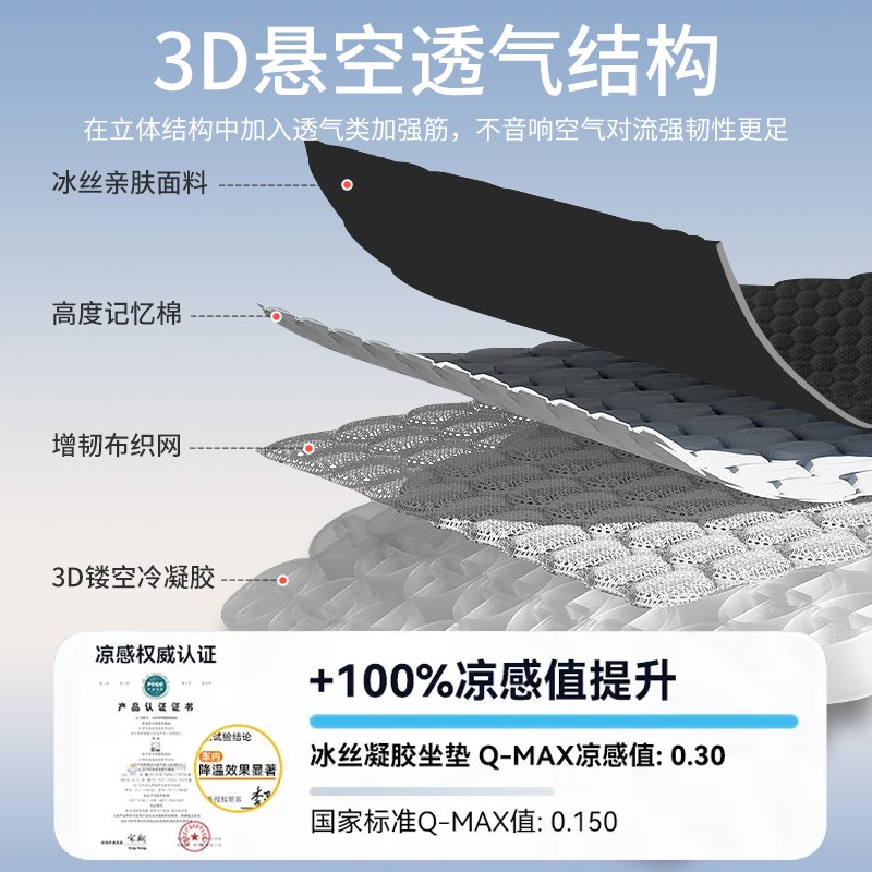 夏季汽车坐垫凉垫凝胶冰垫单片座椅垫通风透气屁屁垫车垫四季通用