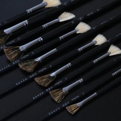 扇形笔马蒂斯猪鬃油画水粉笔套装美术专业扇形笔硬毛野猪鬃扇笔