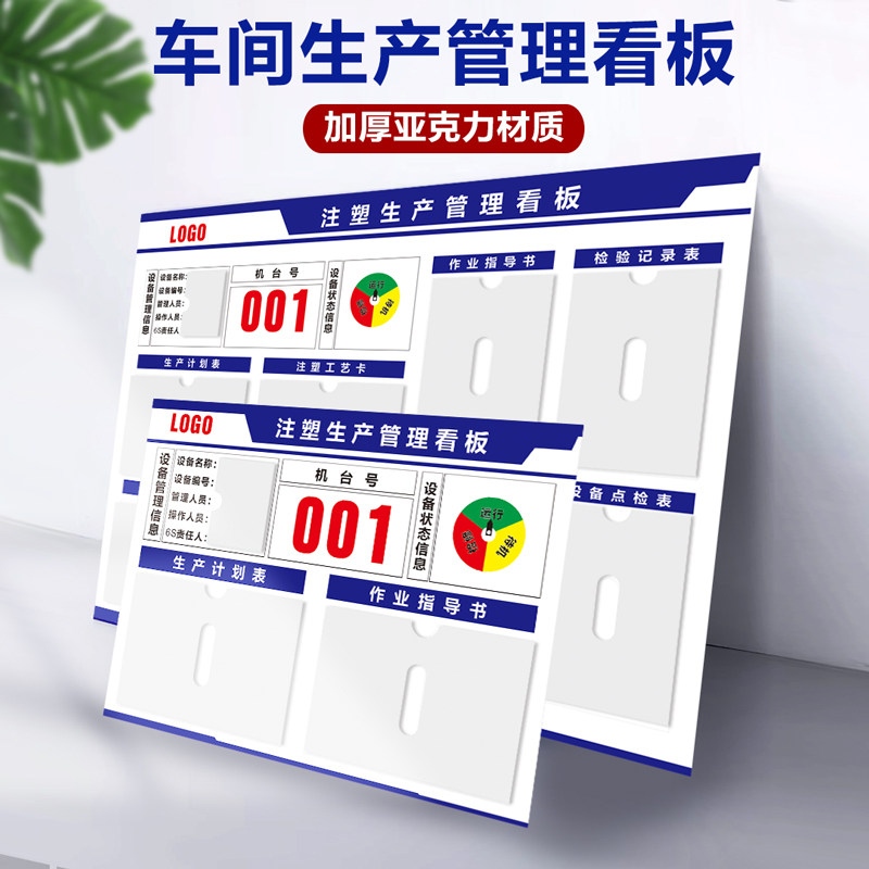 注塑工厂生产车间标识牌看板公示栏亚克力卡槽设备运行状态管理维