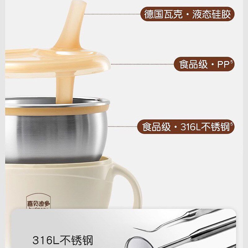 婴儿辅食碗宝宝喝汤吸管碗米糊杯新生儿喂水碗不锈钢套装餐具