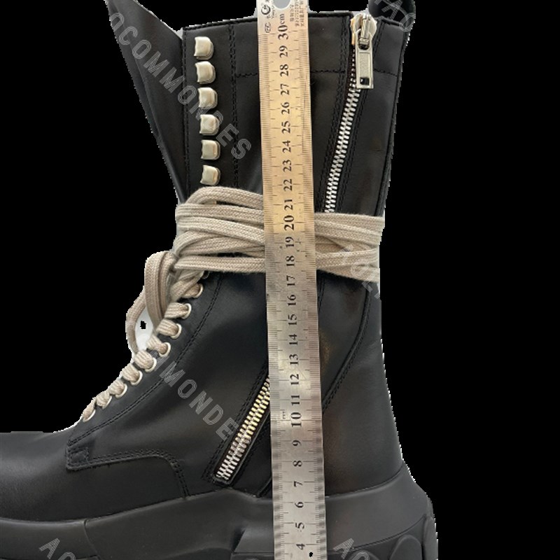 RO暗黑风双拉链经典款沙漠靴绑带章鱼底厚底增高男女高帮长筒靴子