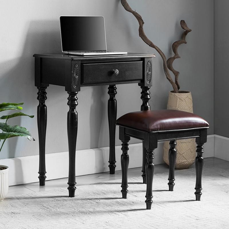 小书桌黑色卧室美式实木书桌学生家用电脑桌小户型床边学习小桌子