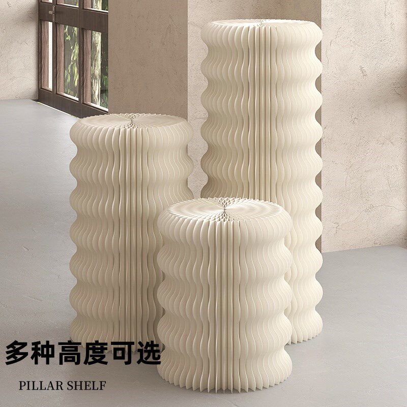 发光鱼鳞纸质展示台圆柱展台折叠移动陈列架商场展会橱窗鞋包摆台