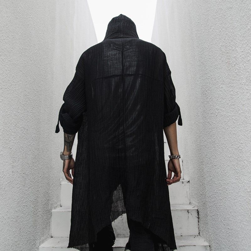 春夏潮男中长款宽松长袖衬衫国潮暗黑系舞台发型师服装薄款风衣男