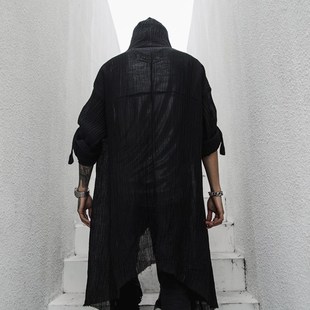 春夏潮男中长款宽松长袖衬衫国潮暗黑系舞台发型师服装薄款风衣男