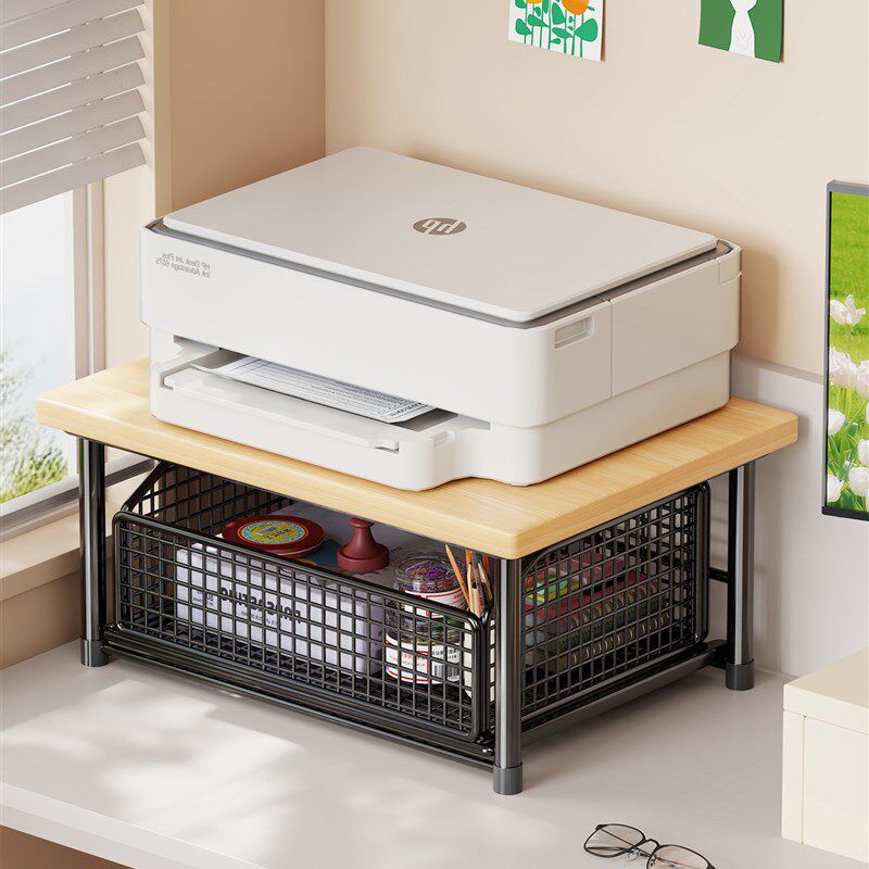 桌上打印机置物架k办公室桌面双层放覆印机的收纳架工位带抽屉架
