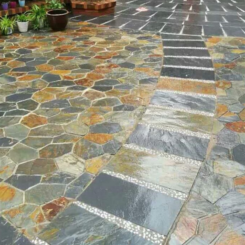 天然花岗岩黄锈冰裂户外房子花园森林芝麻白色随机形状不对称破碎