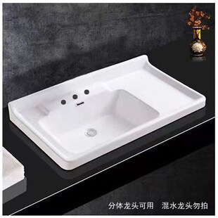一体成型陶瓷盆厕所左盆双孔三孔四孔台上洗衣柜盆洗手洗脸盆定制