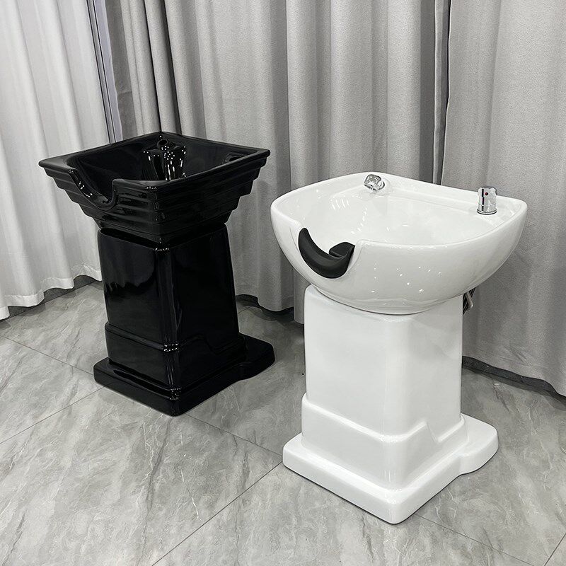 立式洗头床快剪洗头盆坐式发廊冲水池理发店专用洗V头冲水盆陶瓷