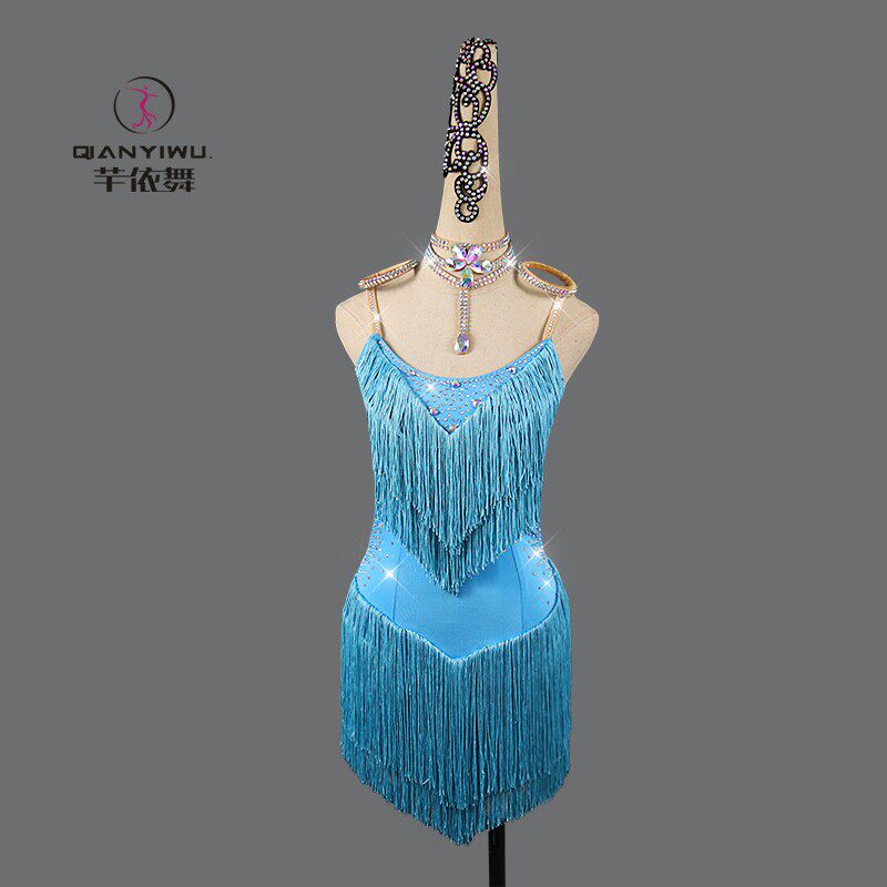 2021新款女成人儿童拉丁舞表演出比F赛服女式专业艺考花服装流苏