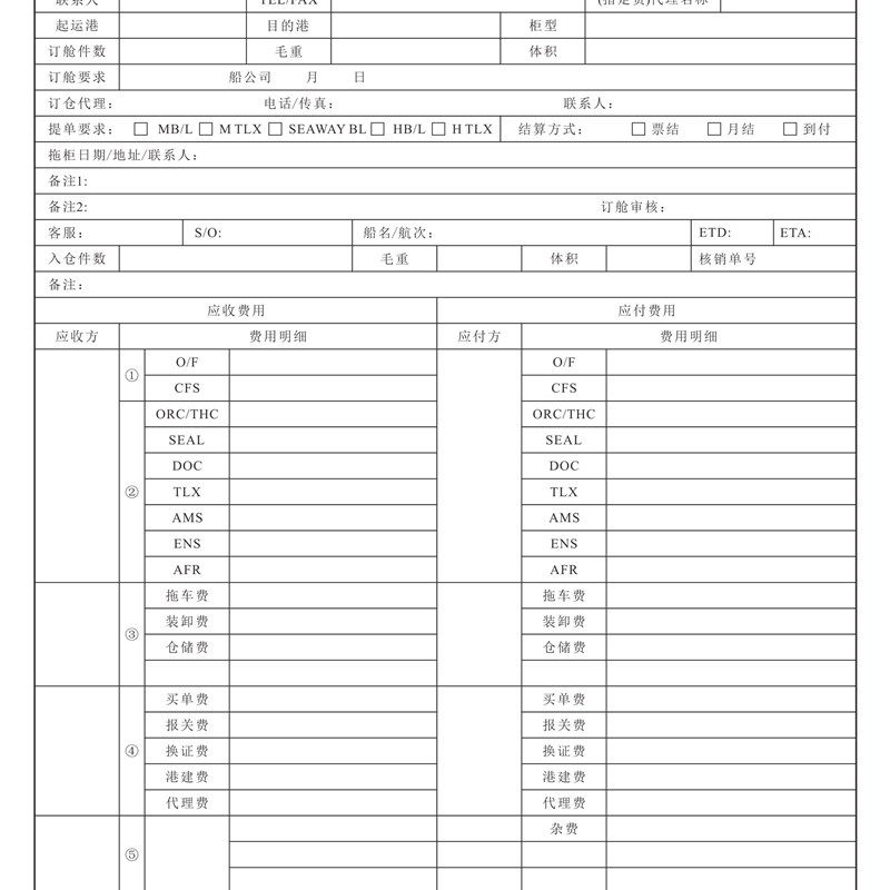 流程卡 货物信息台帐预配清单  业务F联系操作流程情况表 定做印