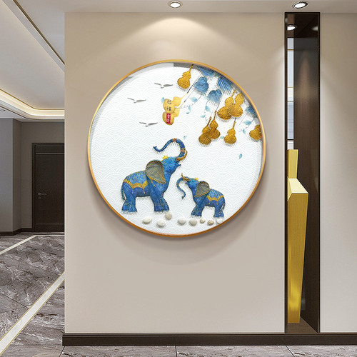 现代简约玄关实物立体装饰画餐厅背景墙圆形挂画走T廊过道手工壁