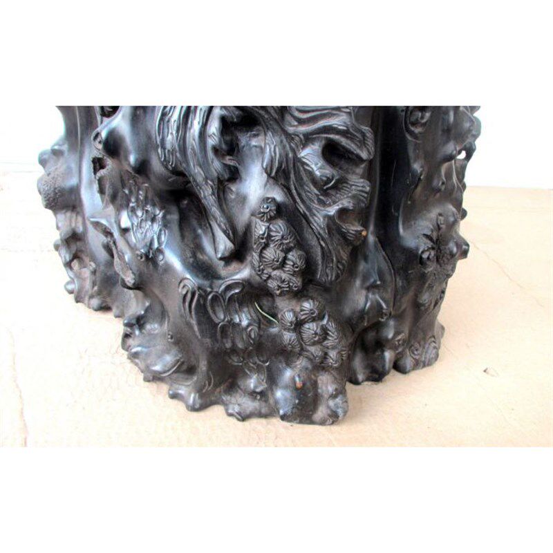 红木雕工艺品画筒原木特大号画桶黑檀木雕刻仿古手工根雕笔筒收藏