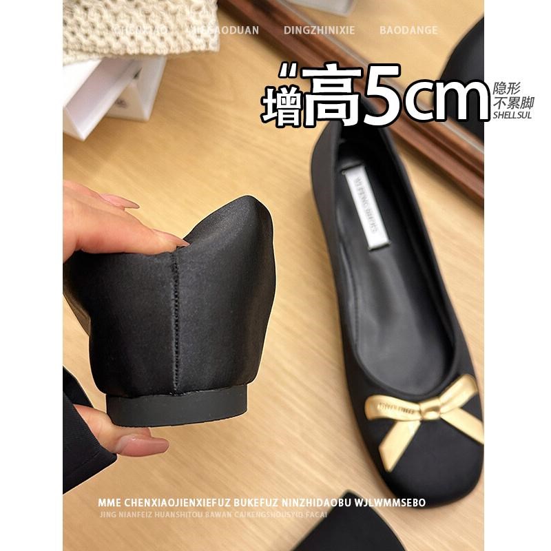 不累脚!隐形内增高5CM蝴蝶结2025春夏季款玛R丽珍显瘦百搭单鞋女