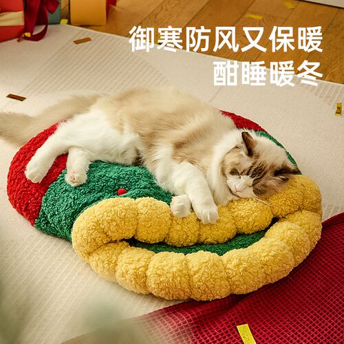 狗窝冬季保暖半封闭式睡袋窝圣诞款猫咪深度睡眠可钻隧道猫窝垫子