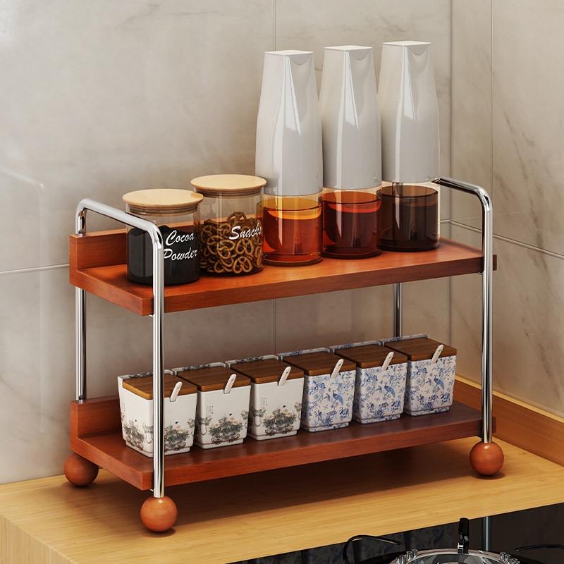 中古厨房调料置物架多层实木台面靠墙一体收N纳柜放油盐酱醋收纳