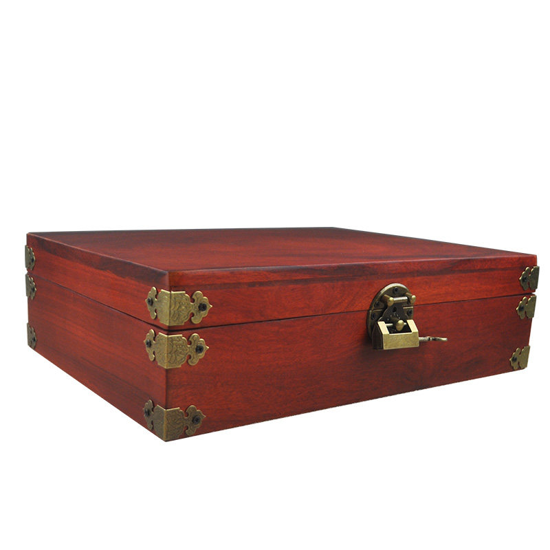 红木特大号收纳盒花梨木实木首饰盒中式带锁珠宝盒桌面文件整理盒
