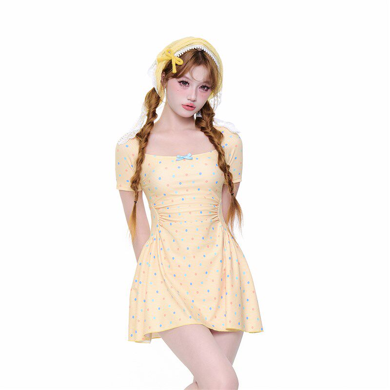 泳衣女款分体平角显瘦遮肚保守学生少女小清新可爱绝美泡温泉泳装