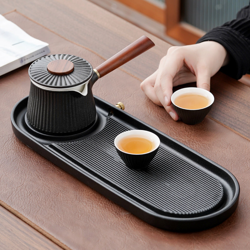 粗陶干泡茶c盘小型蓄排水式茶海一两人用简易陶瓷茶台功夫茶托盘
