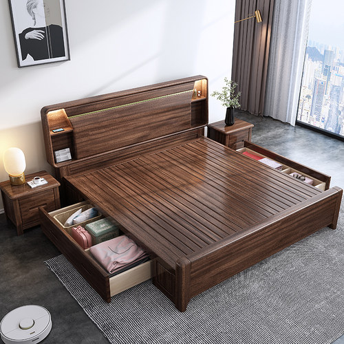 胡桃木实木床 双人床2米x2米2大床200220乘两米二新中式床主卧