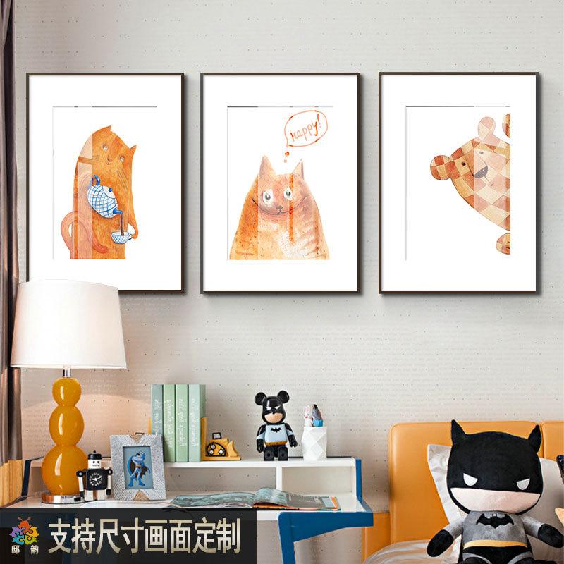 儿童房卡通动物装饰画男孩男童卧室床头壁画小户型现代风挂画竖版