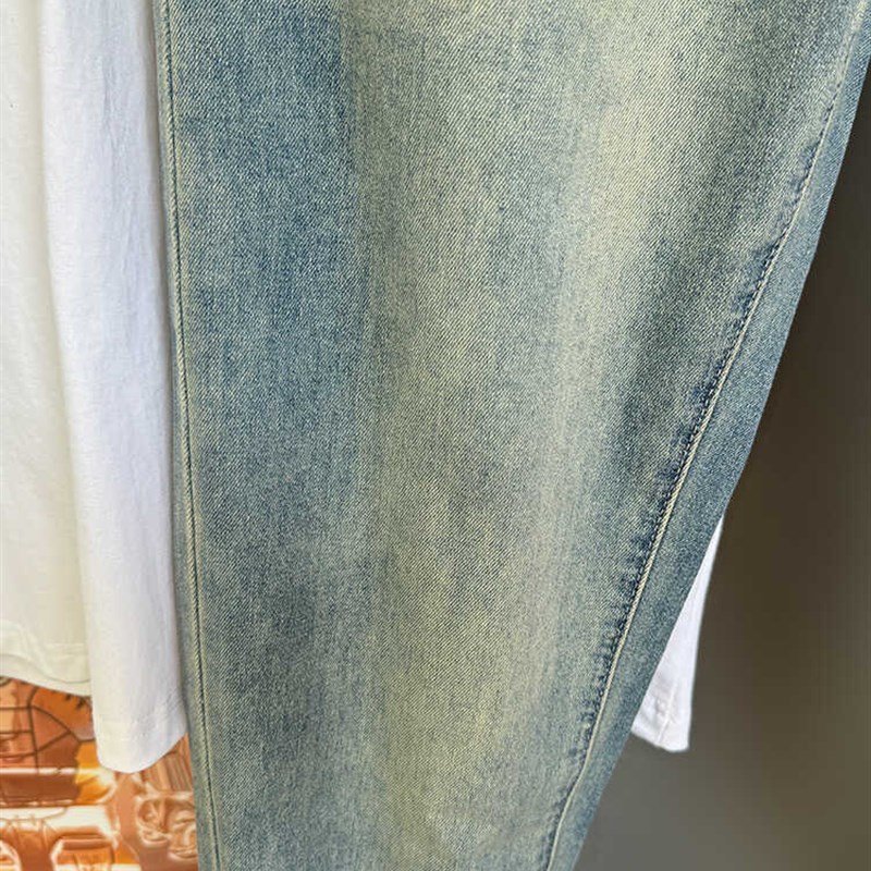 2025春夏薄款松紧腰宽松锥形潮男时尚百搭弹水洗牛仔九分裤斜插袋