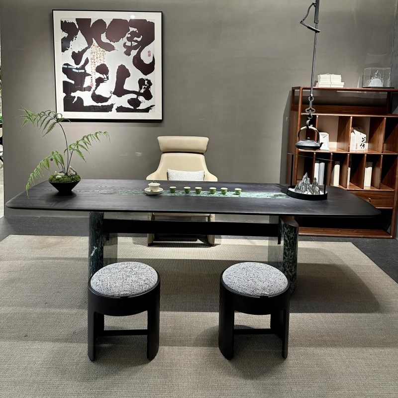 新中式实木茶桌2025新款北美黑胡桃木茶台现代简约办公室泡茶桌