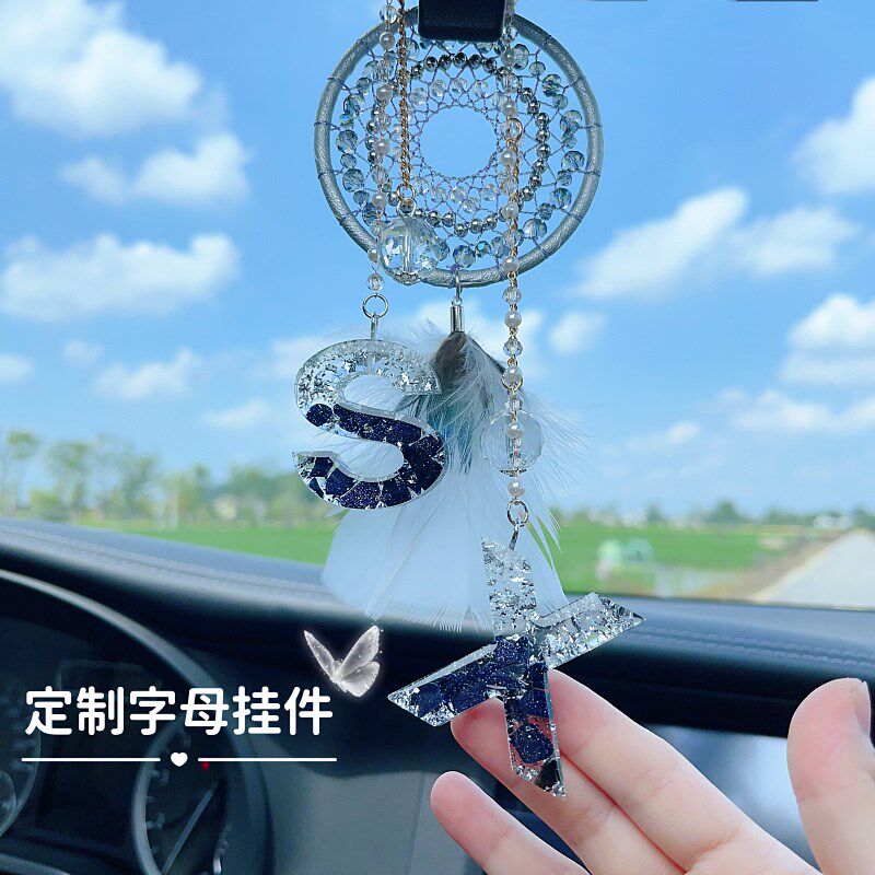 汽车挂件a车载挂饰后视镜吊坠女神羽毛捕梦网车内饰品定制英文字