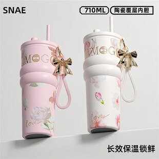 保温杯女生大容量2025新款女高颜值学生吸管水杯子网红爆款不锈钢